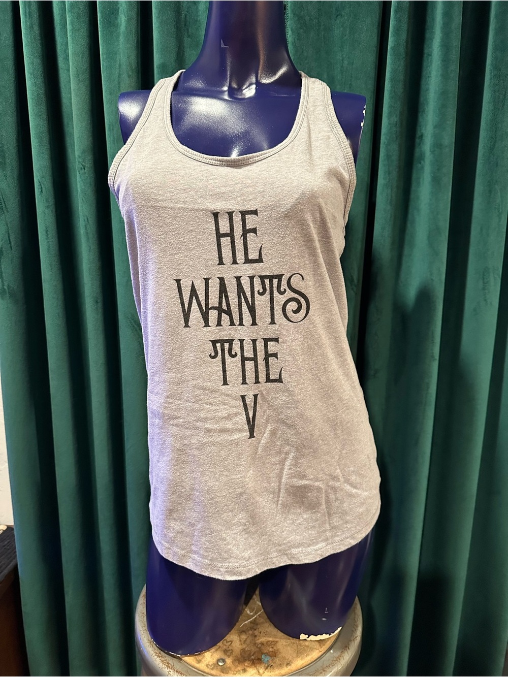 Gray Graphic Racerback Tank Top - He Wants The V